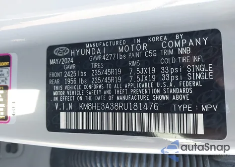 2024 Hyundai Kona Limited z USA, uszkodzony, nr VIN KM8HE3A38RU181476